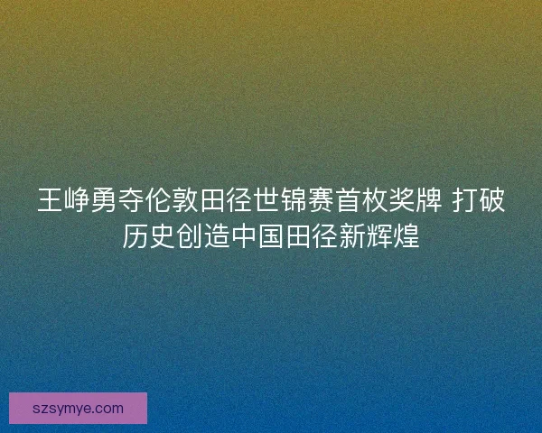 王峥勇夺伦敦田径世锦赛首枚奖牌 打破历史创造中国田径新辉煌